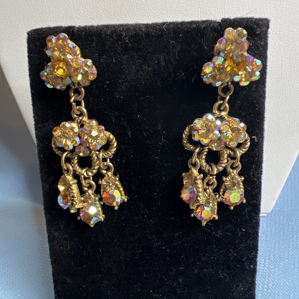 Gold Tone Large Crystal Rhinestone‎ Chandelier Earring Stud.2”